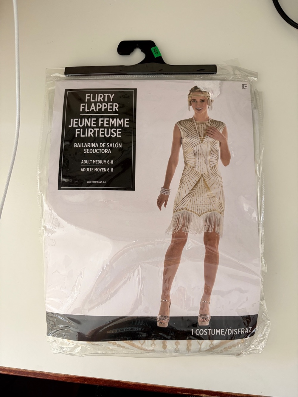 NWT Women's Gold and White Flapper Costume - Adult Medium 6-8